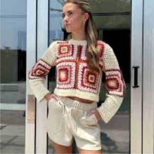 Crochet Sweater Geometric Pattern granny square boho hippie size medium truth